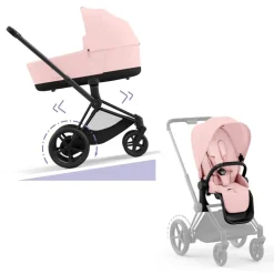 Cybex E-Priam Kinderwagen Compleet Peach Pink - Matt Black Frame