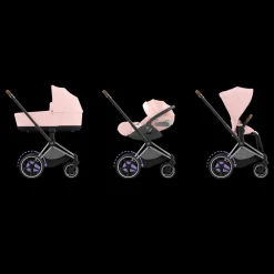 Cybex E-Priam Kinderwagen Compleet Peach Pink - Chrome Brown Frame
