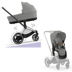 Cybex E-Priam Kinderwagen Compleet Mirage Grey - Chrome Brown Frame