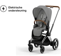 Cybex E-Priam Kinderwagen Compleet Mirage Grey - Chrome Brown Frame