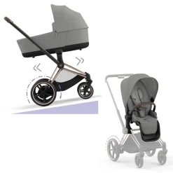 Cybex E-Priam Kinderwagen Compleet Mirage Grey - Rosegold Frame
