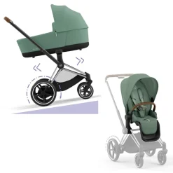 Cybex E-Priam Kinderwagen Compleet Leaf Green - Chrome Brown Frame