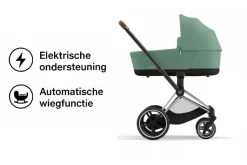 Cybex E-Priam Kinderwagen Compleet Leaf Green - Chrome Brown Frame