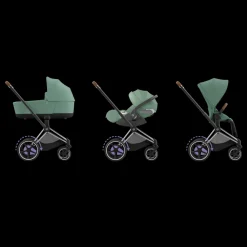 Cybex E-Priam Kinderwagen Compleet Leaf Green - Chrome Brown Frame