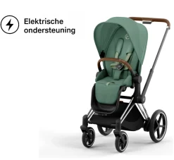 Cybex E-Priam Kinderwagen Compleet Leaf Green - Chrome Brown Frame