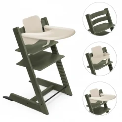 Stokke Tripp Trapp Stoel Marble Green Bundel met BabySet² en Tray - Vanilla White