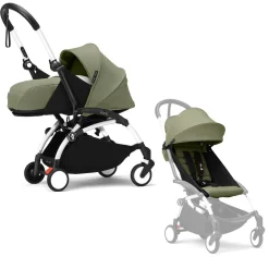 Stokke YOYO³ Kinderwagen Compleet met 0+ Newborn Pack Olive – White Frame