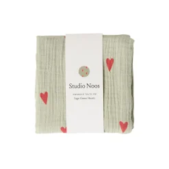 Studio Noos Swaddle Hearts Sage Green 70 x 70